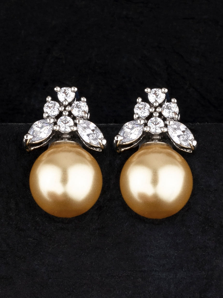 Gold Pearl Drop Sparkle Huggie Hoop Earrings – Dandelion Jewelry